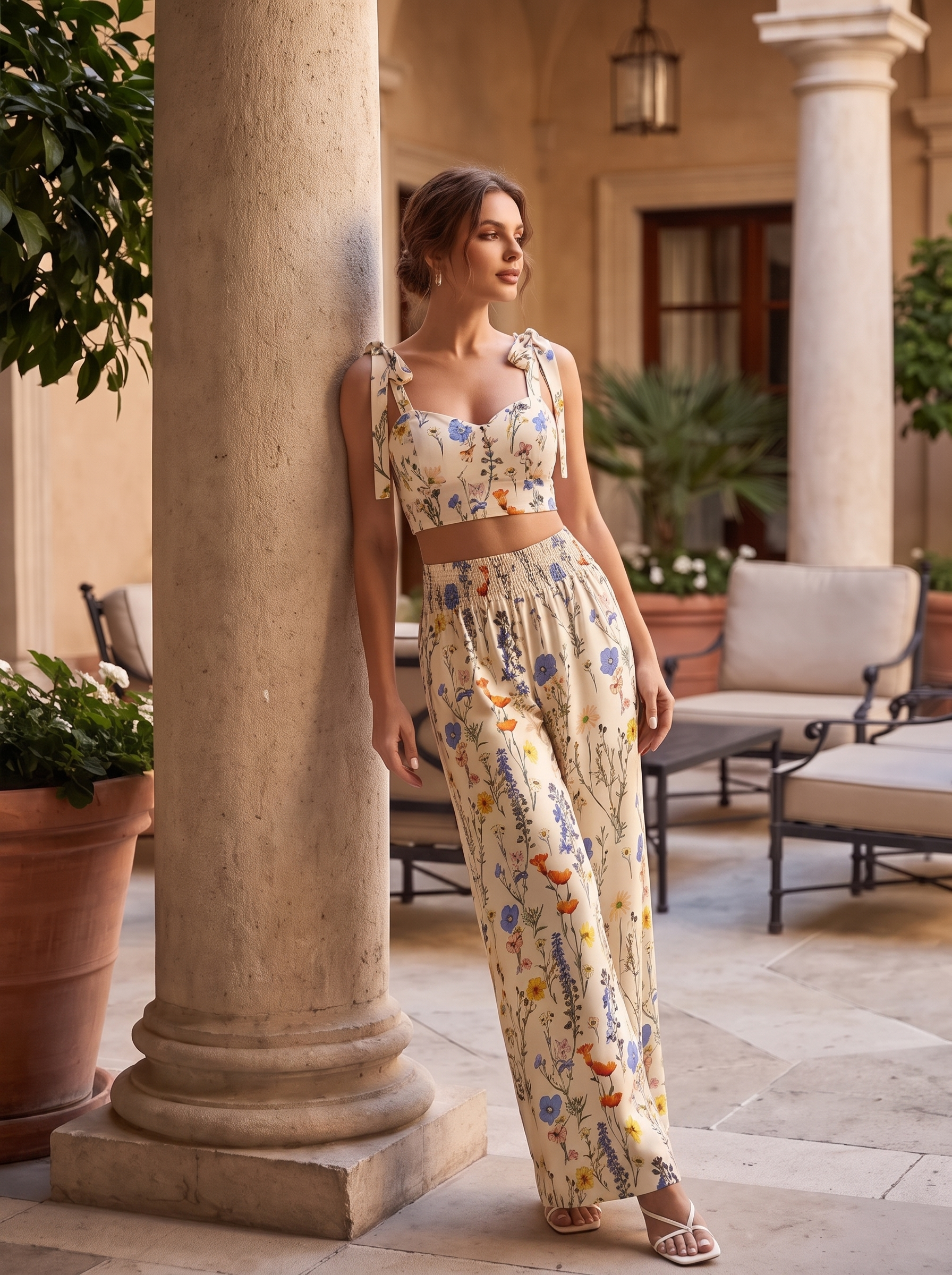 Women's Loungewear Set - Printed Camisole and Pants for Comfort