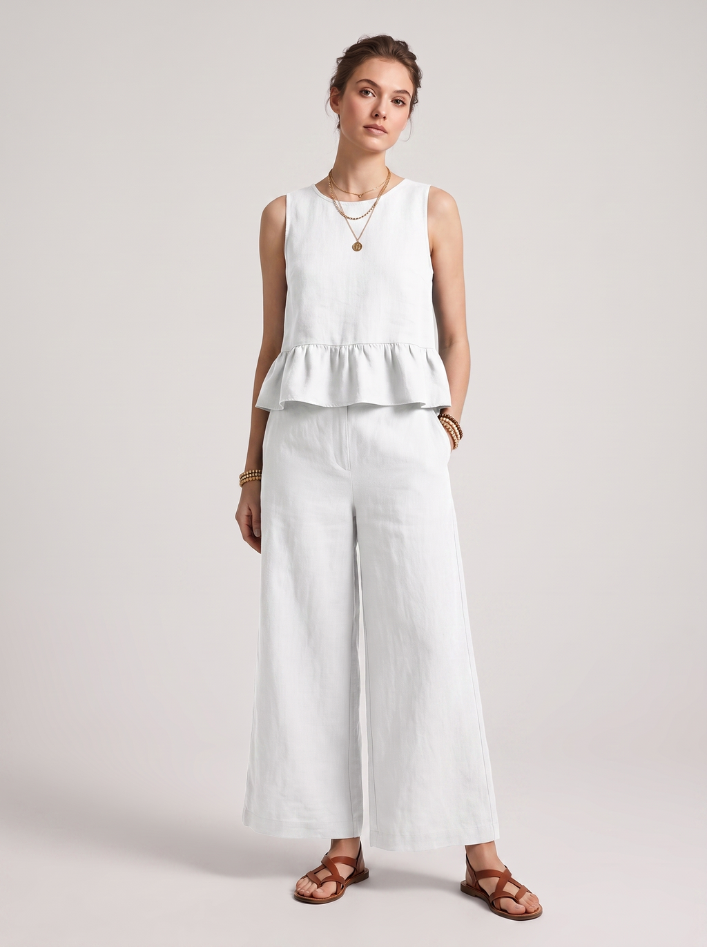 Women's Ruffled Hem Tank Top and Cropped Pants Set
