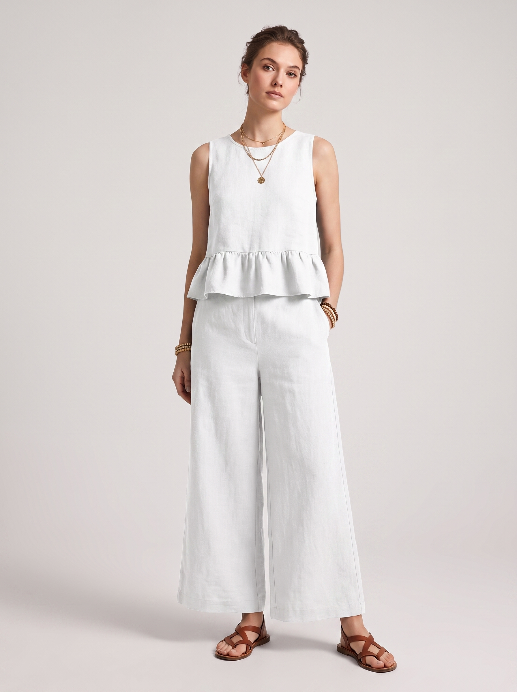 Women's Ruffled Hem Tank Top and Cropped Pants Set