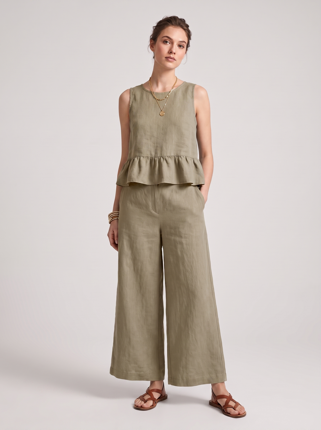 Women's Ruffled Hem Tank Top and Cropped Pants Set