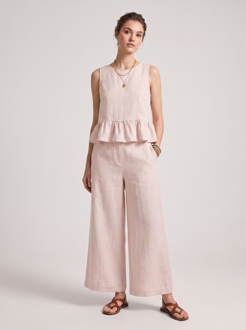 Women's Ruffled Hem Tank Top and Cropped Pants Set