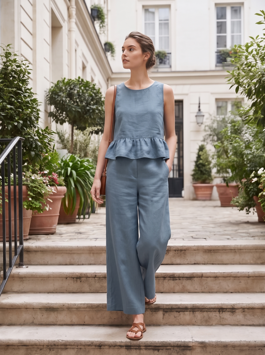 Women's Ruffled Hem Tank Top and Cropped Pants Set