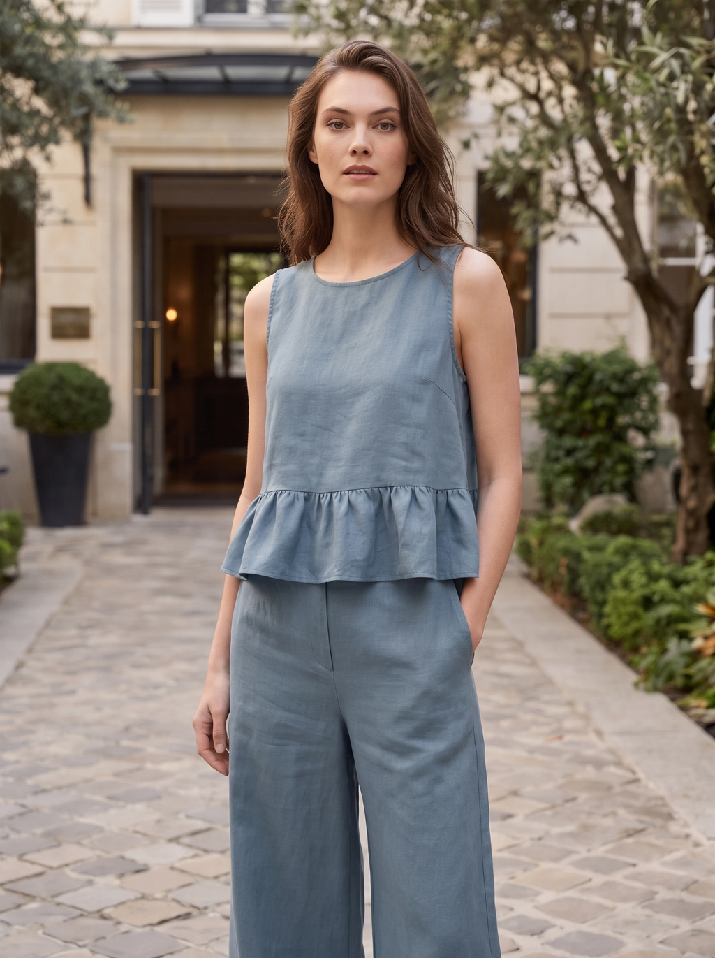 Women's Ruffled Hem Tank Top and Cropped Pants Set