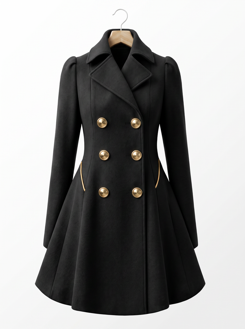 Women's Double Breasted Coat with Fold Over Collar