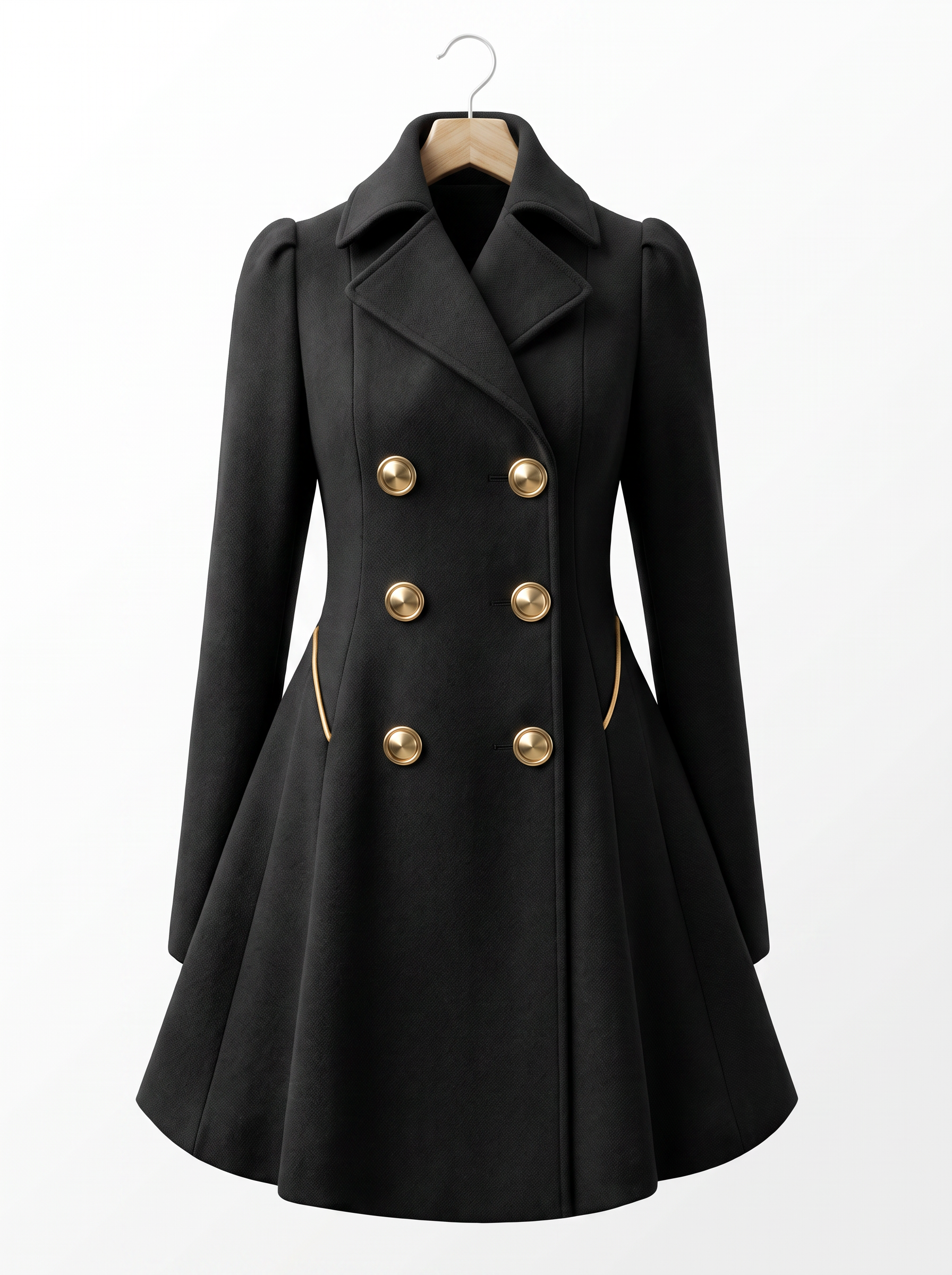 Women's Double Breasted Coat with Fold Over Collar
