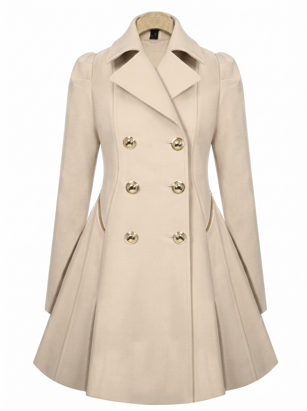 Women's Double Breasted Coat with Fold Over Collar