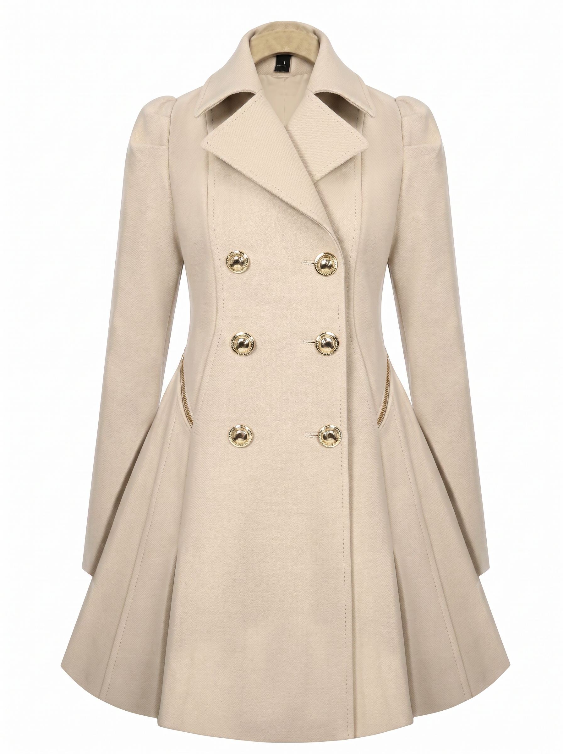 Women's Double Breasted Coat with Fold Over Collar