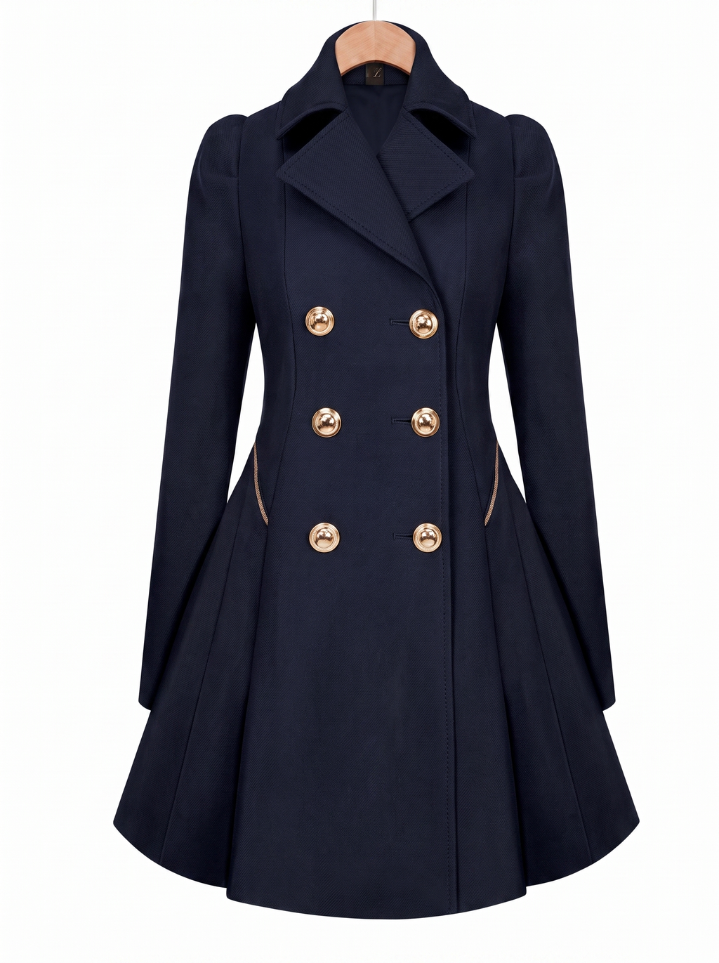 Women's Double Breasted Coat with Fold Over Collar