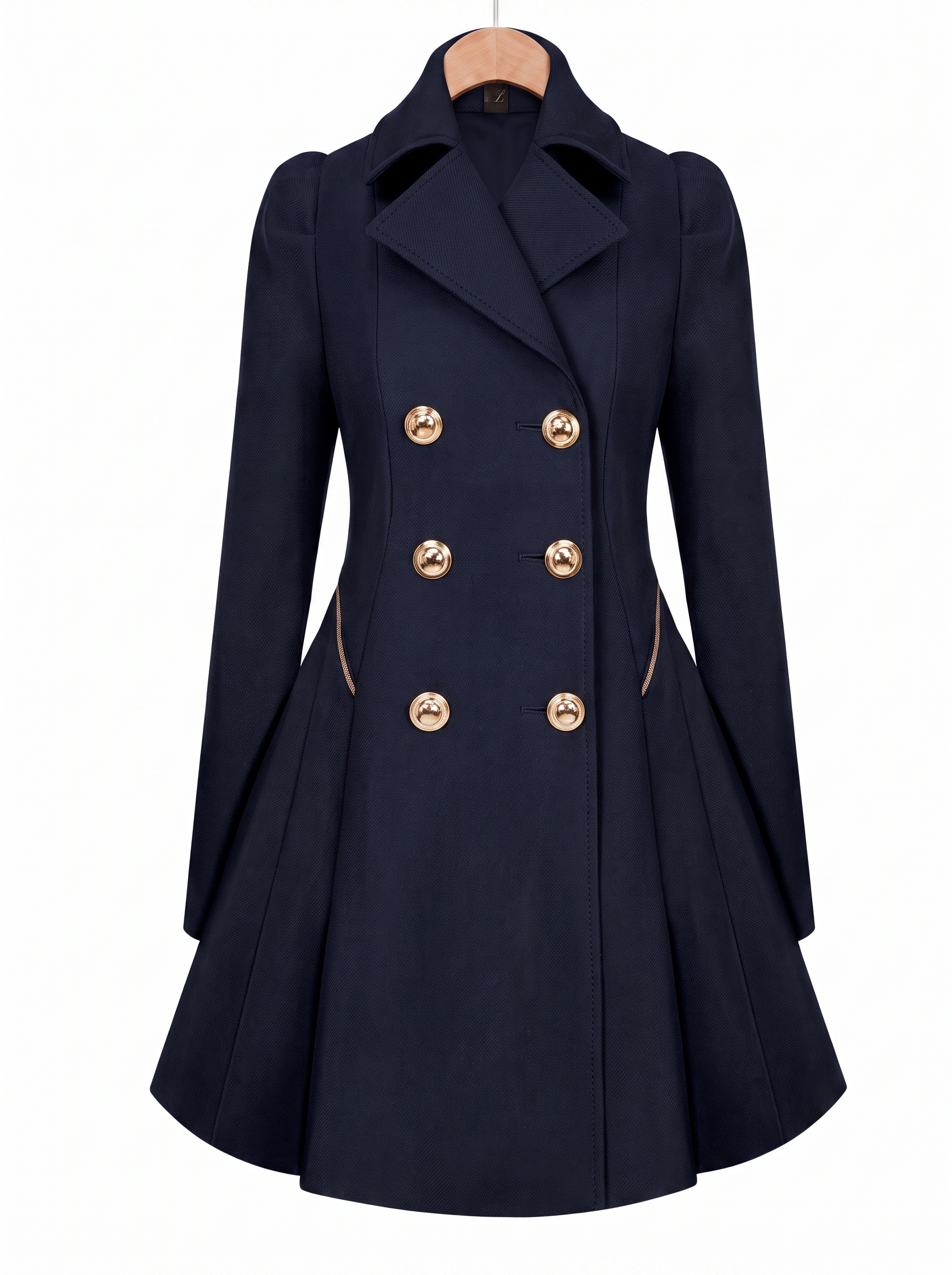 Women's Double Breasted Coat with Fold Over Collar