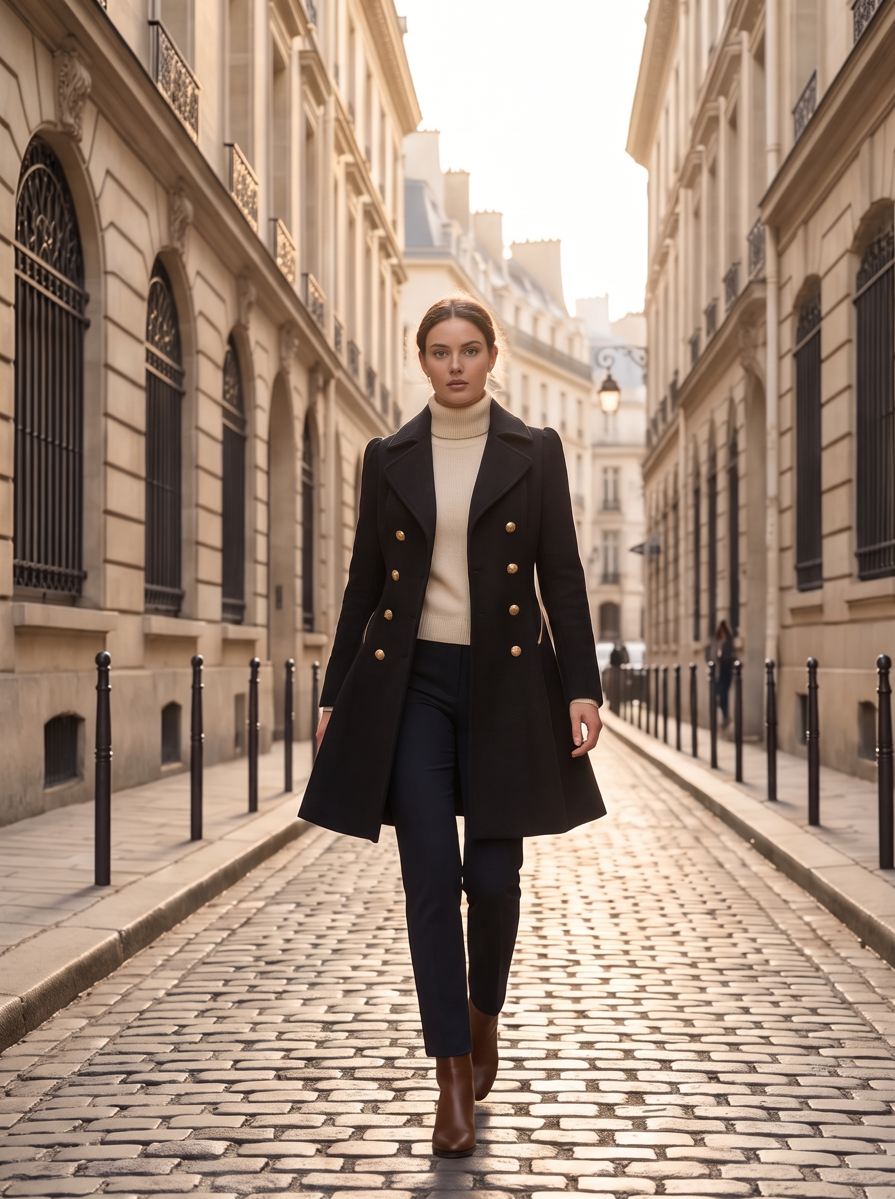 Women's Double Breasted Coat with Fold Over Collar
