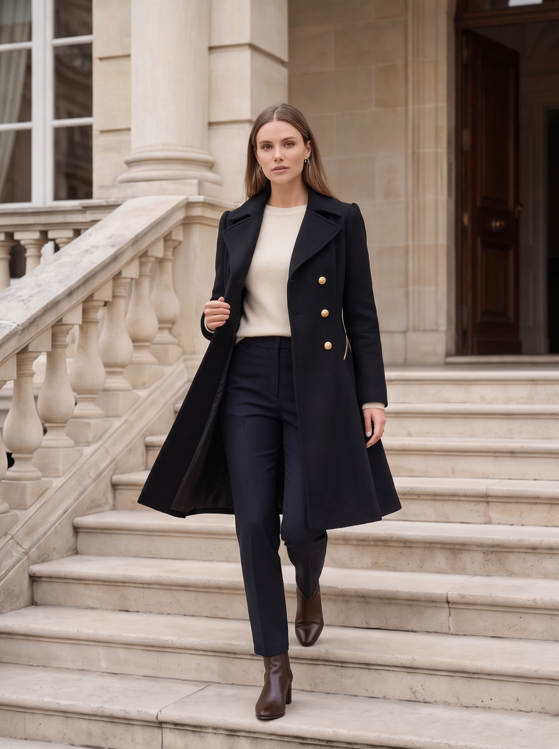 Women's Double Breasted Coat with Fold Over Collar