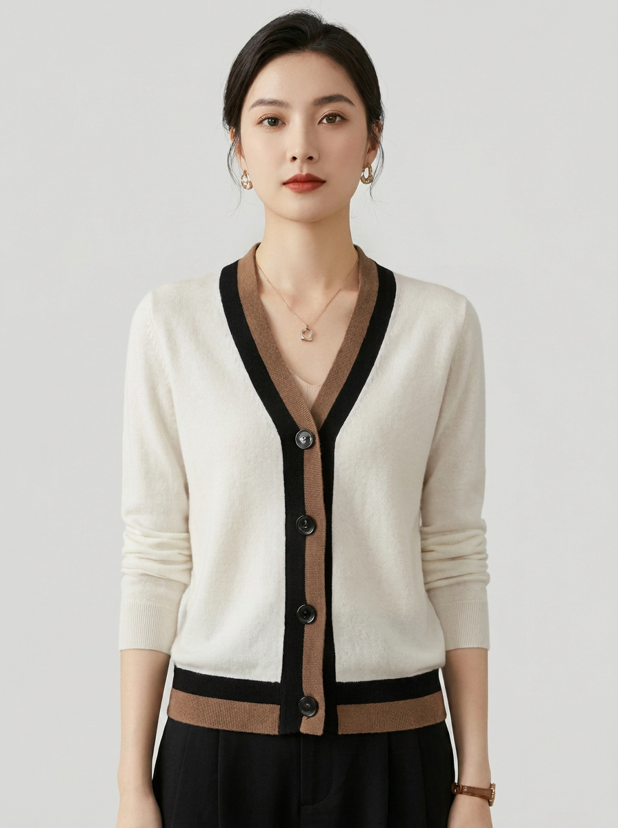 Women's Color-Block V Neck Cardigan Sweater