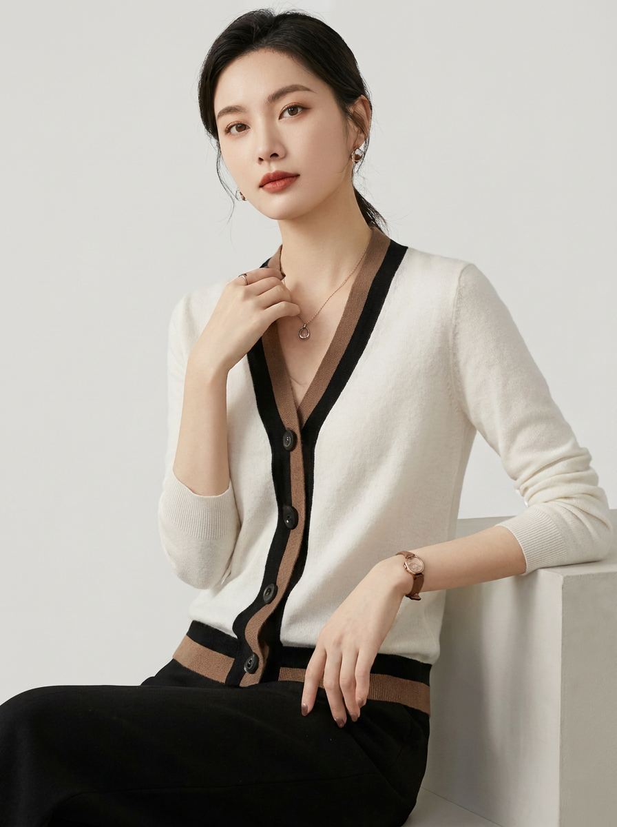 Women's Color-Block V Neck Cardigan Sweater