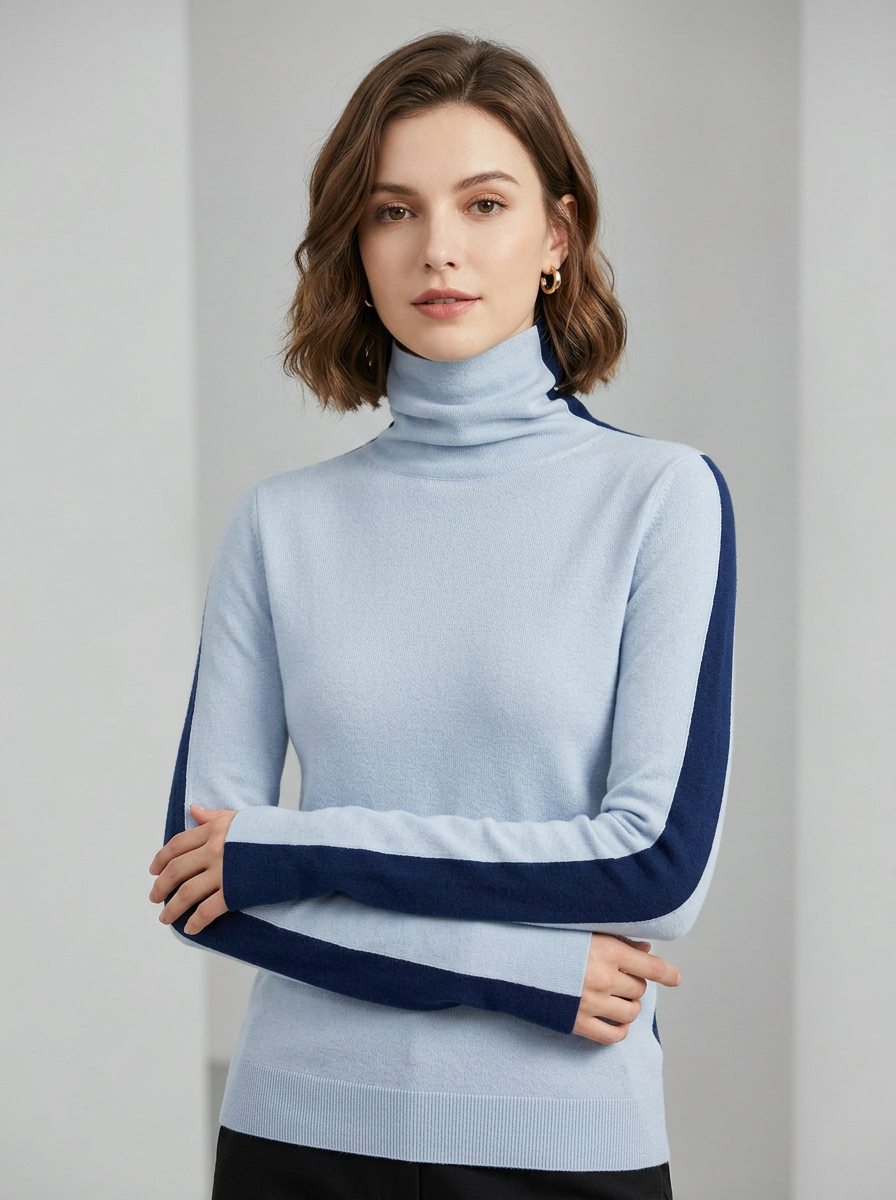 Women's Two-Tone High Neck Sweater Shirt