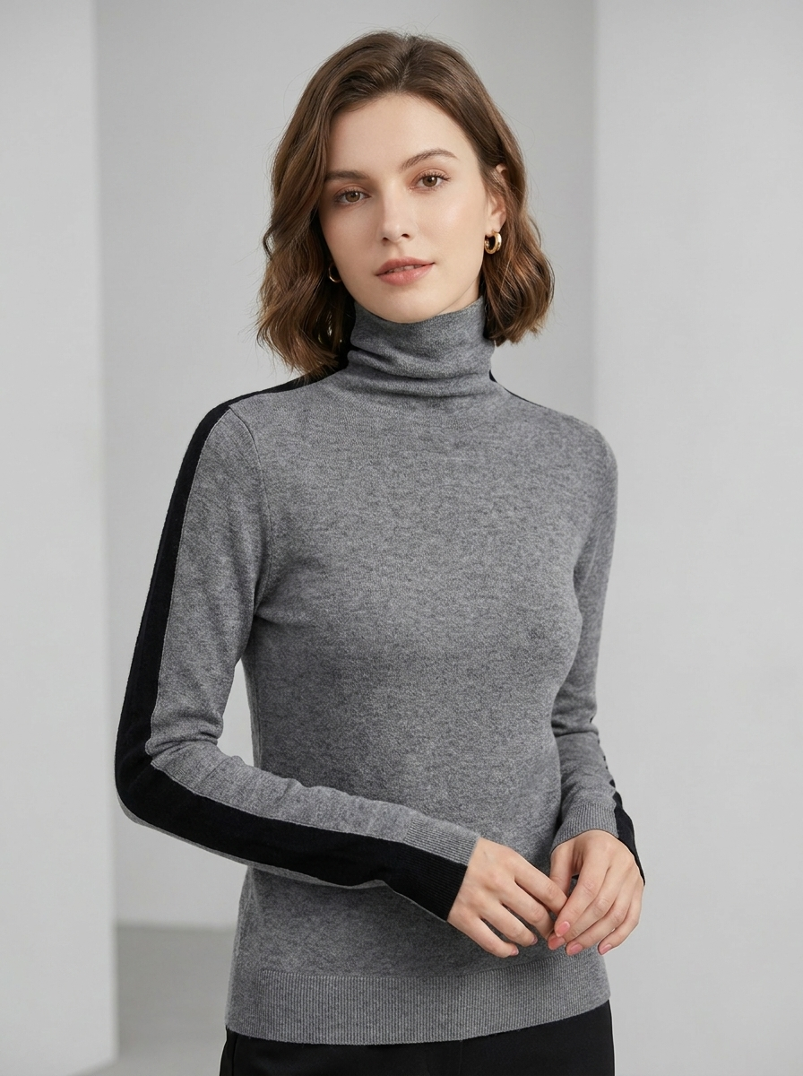Women's Two-Tone High Neck Sweater Shirt