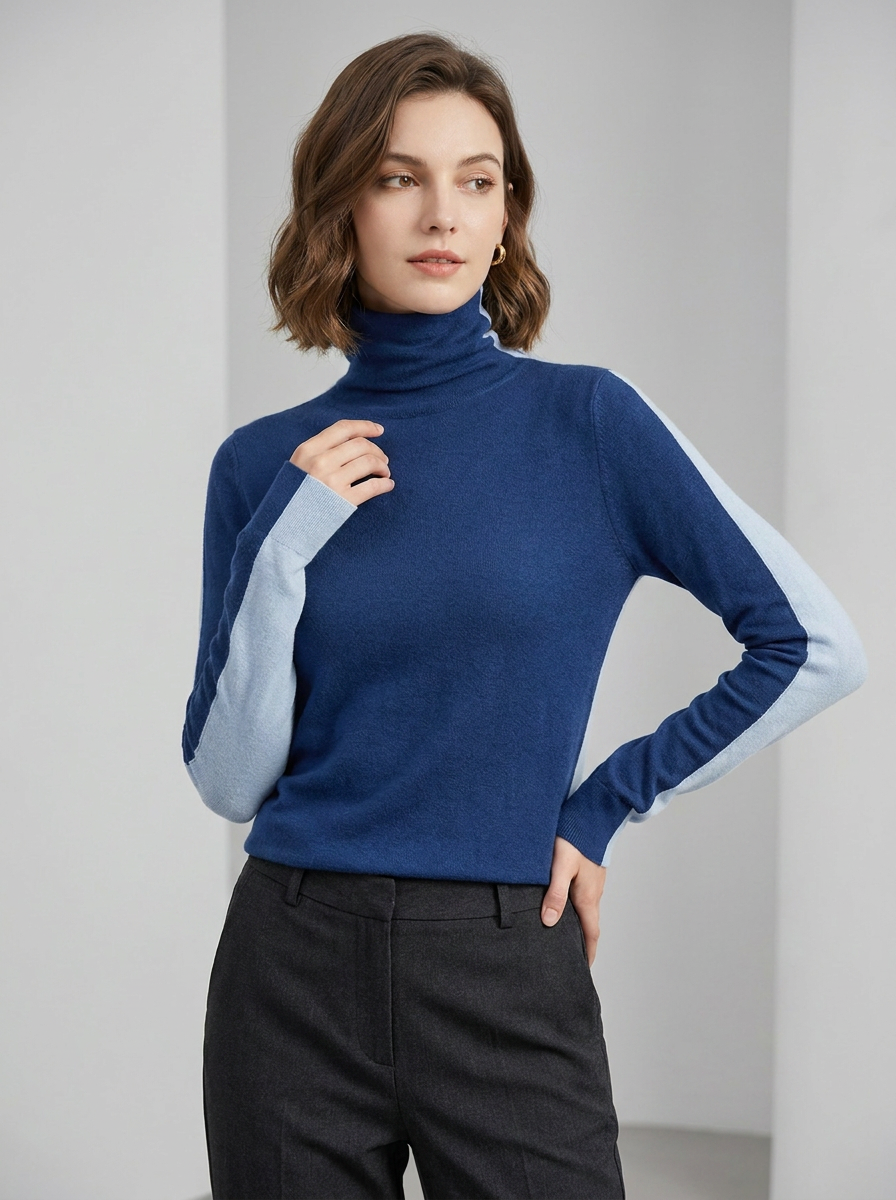 Women's Two-Tone High Neck Sweater Shirt