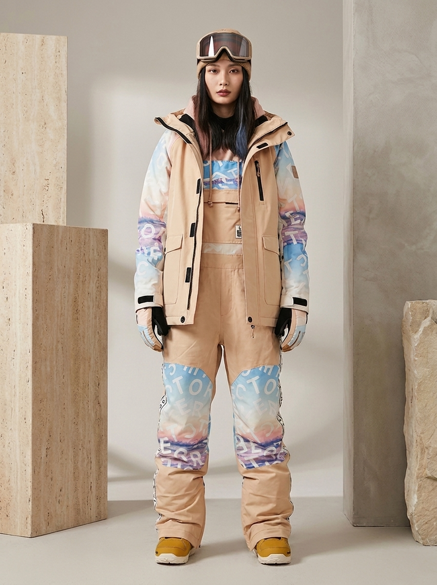 Women's Insulated Ski Suit Dungarees and Jacket - Warm Snow Suit for Winter Sports
