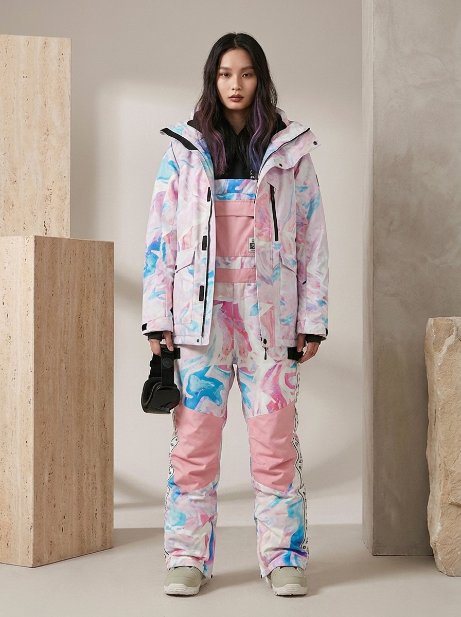 Women's Insulated Ski Suit Dungarees and Jacket - Warm Snow Suit for Winter Sports