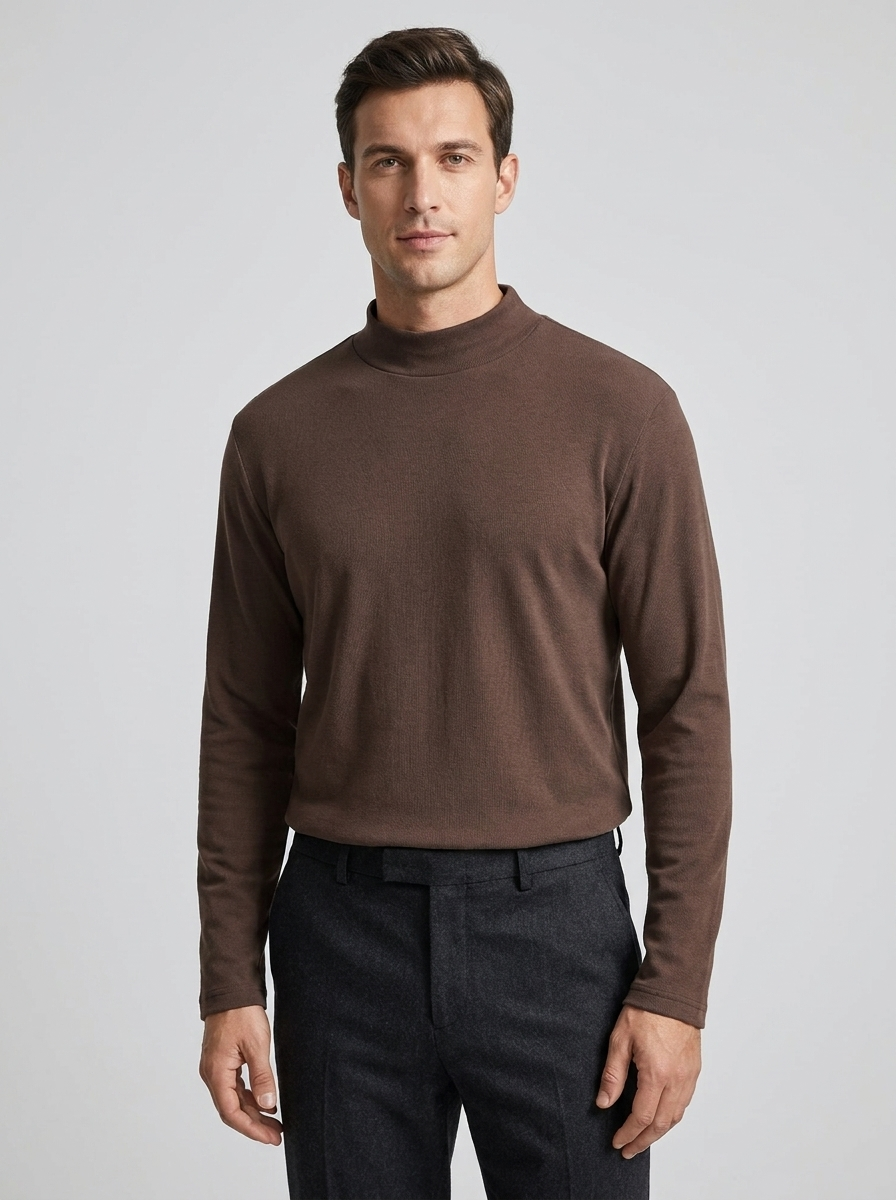 Men's Long Sleeve Undershirt with Semi-High Collar