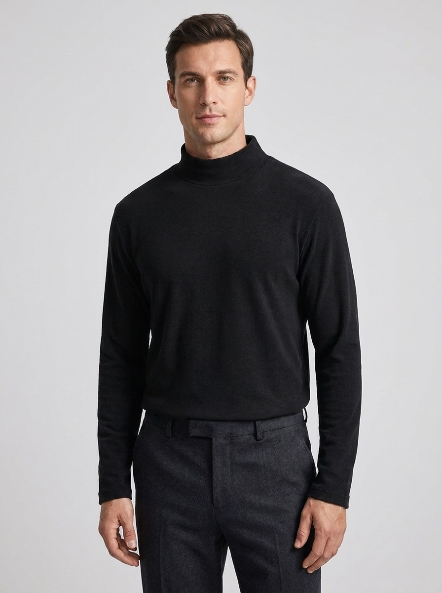 Men's Long Sleeve Undershirt with Semi-High Collar