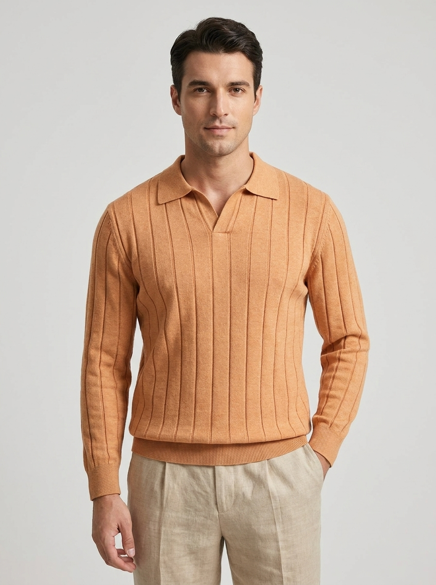 Men's V-Neck Long Sleeve Polo Sweater