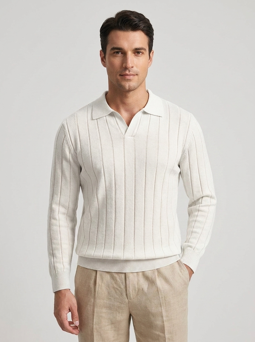 Men's V-Neck Long Sleeve Polo Sweater