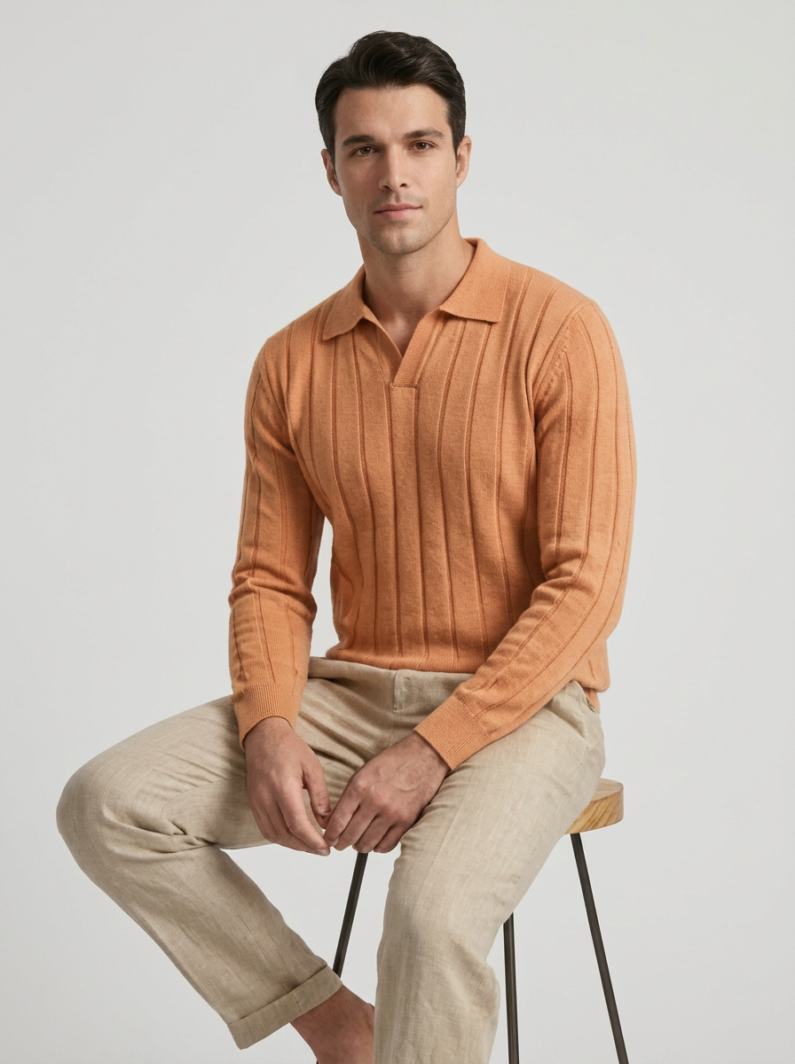 Men's V-Neck Long Sleeve Polo Sweater