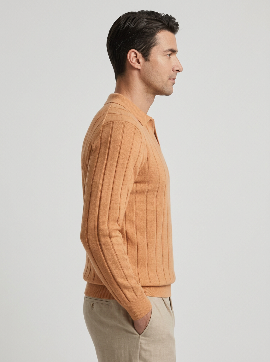 Men's V-Neck Long Sleeve Polo Sweater