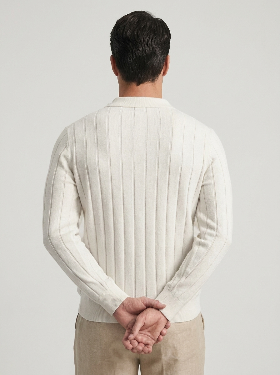 Men's V-Neck Long Sleeve Polo Sweater