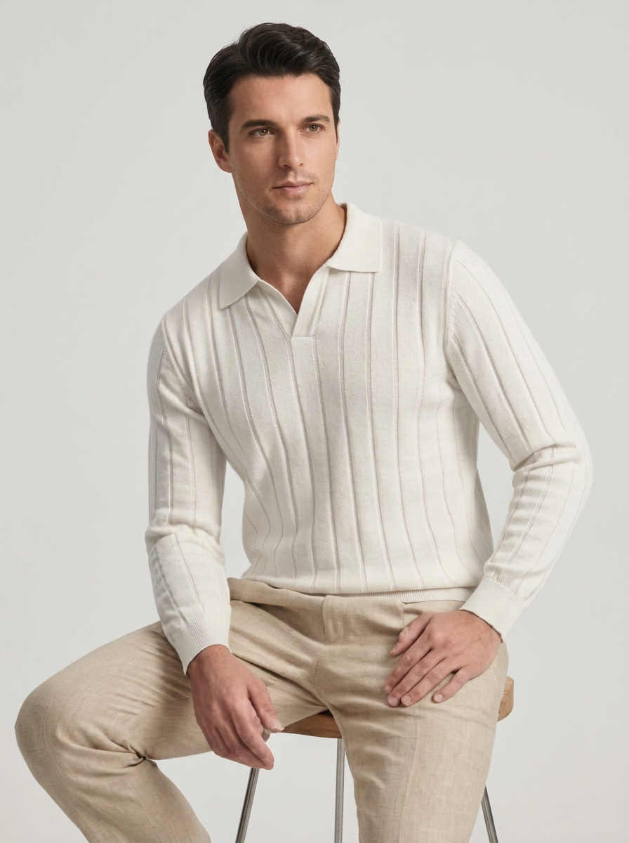 Men's V-Neck Long Sleeve Polo Sweater