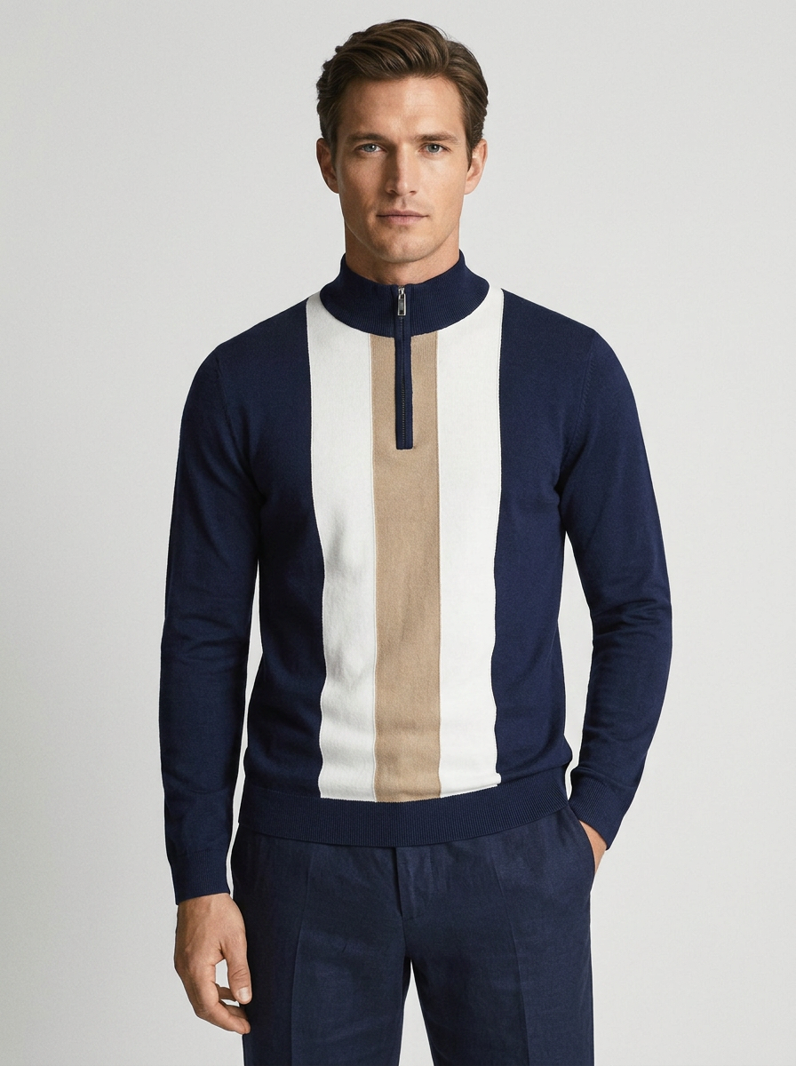 Men's Slim Fit Quarter-Zip Sweater with Stand Collar