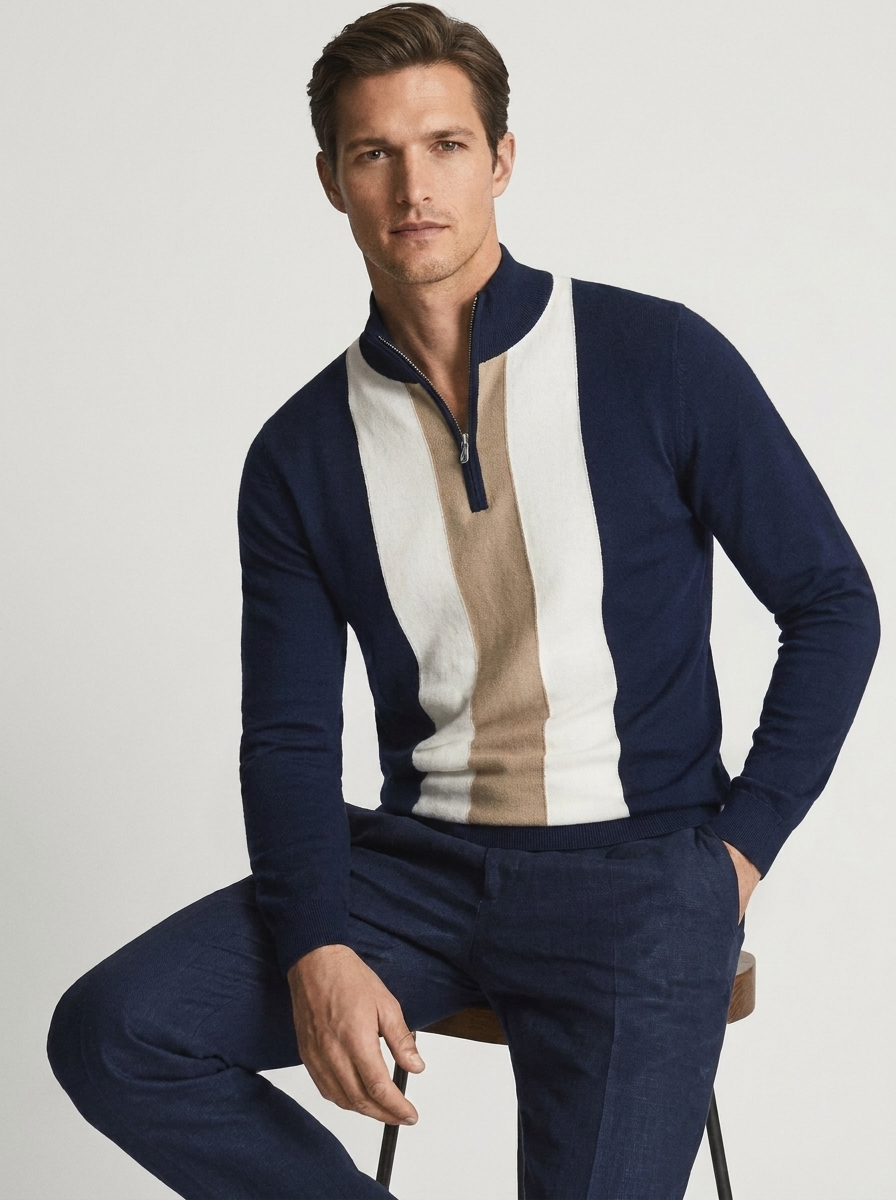 Men's Slim Fit Quarter-Zip Sweater with Stand Collar