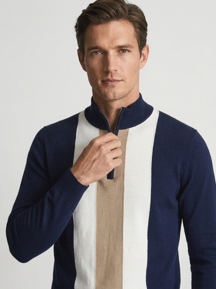 Men's Slim Fit Quarter-Zip Sweater with Stand Collar