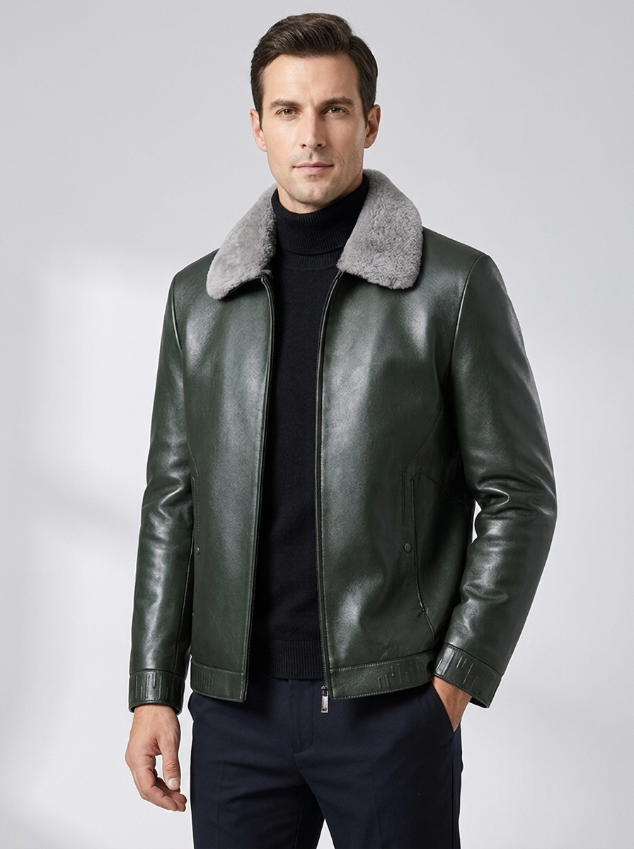 Men's Padded Leather Jacket - Business Casual
