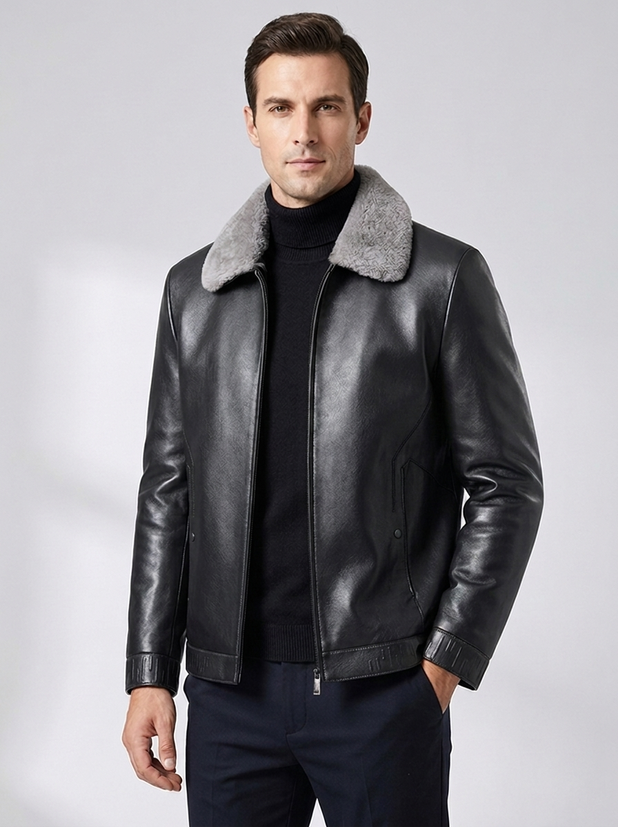 Men's Padded Leather Jacket - Business Casual