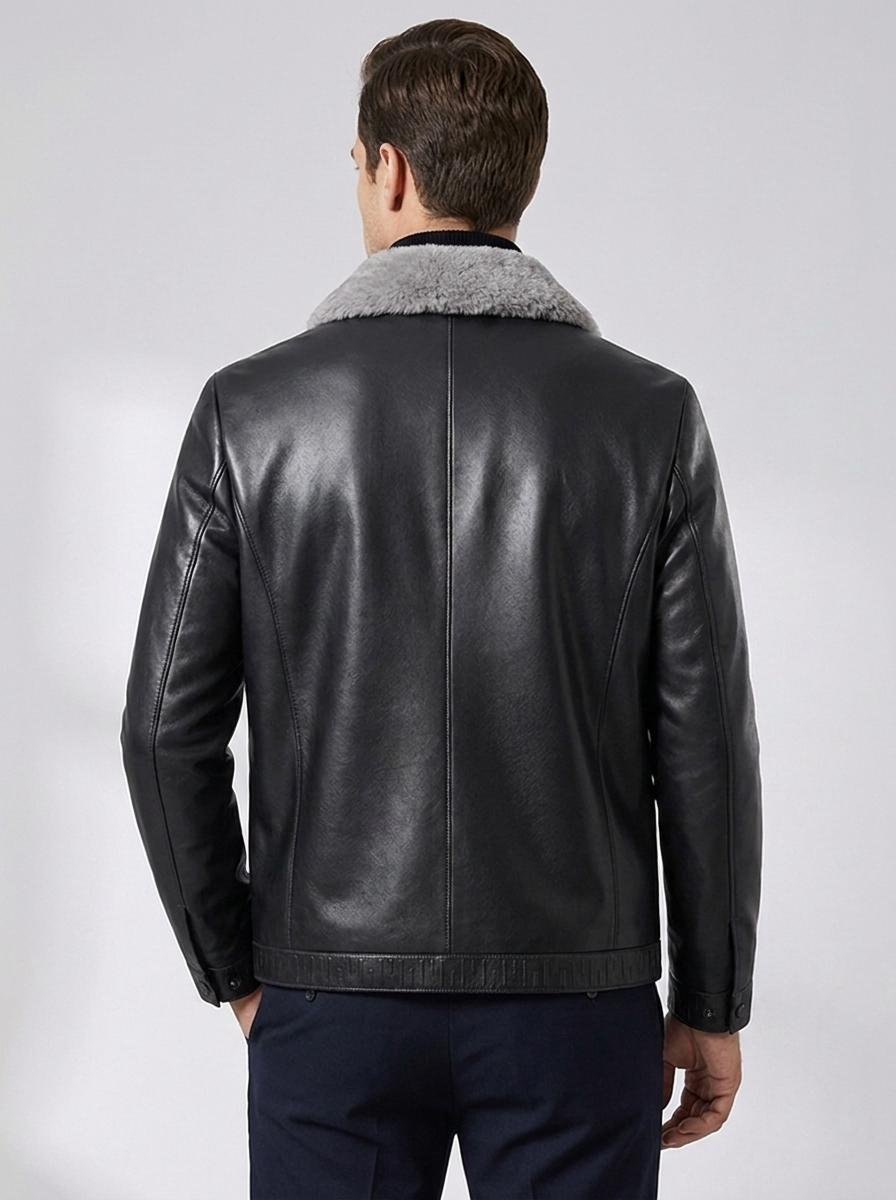 Men's Padded Leather Jacket - Business Casual