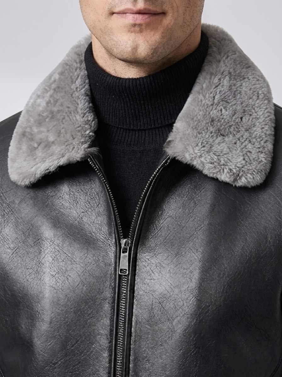 Men's Padded Leather Jacket - Business Casual