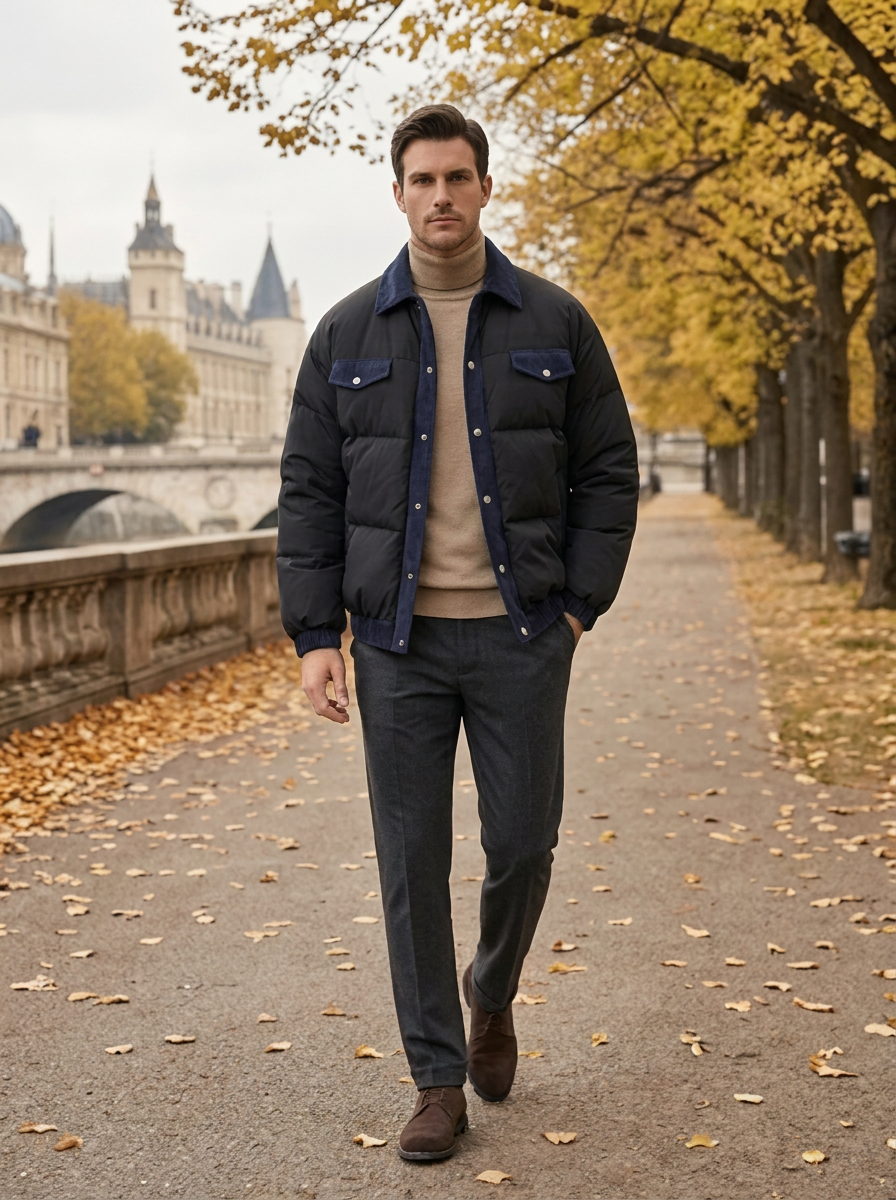 Men's Casual Puffer Winter Coat for Outdoor Wear