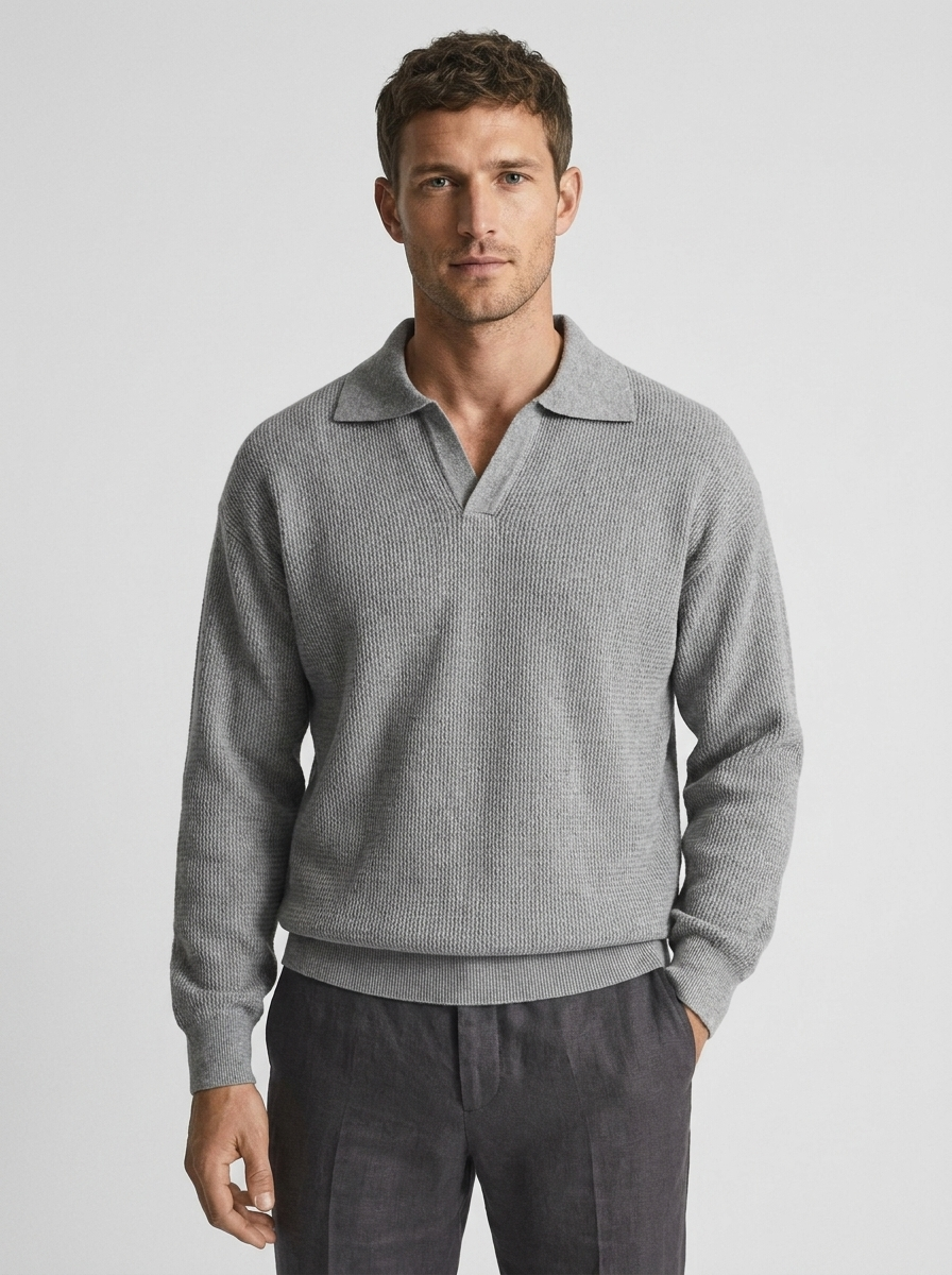 Men's Loose Long Sleeve Polo for Casual Style