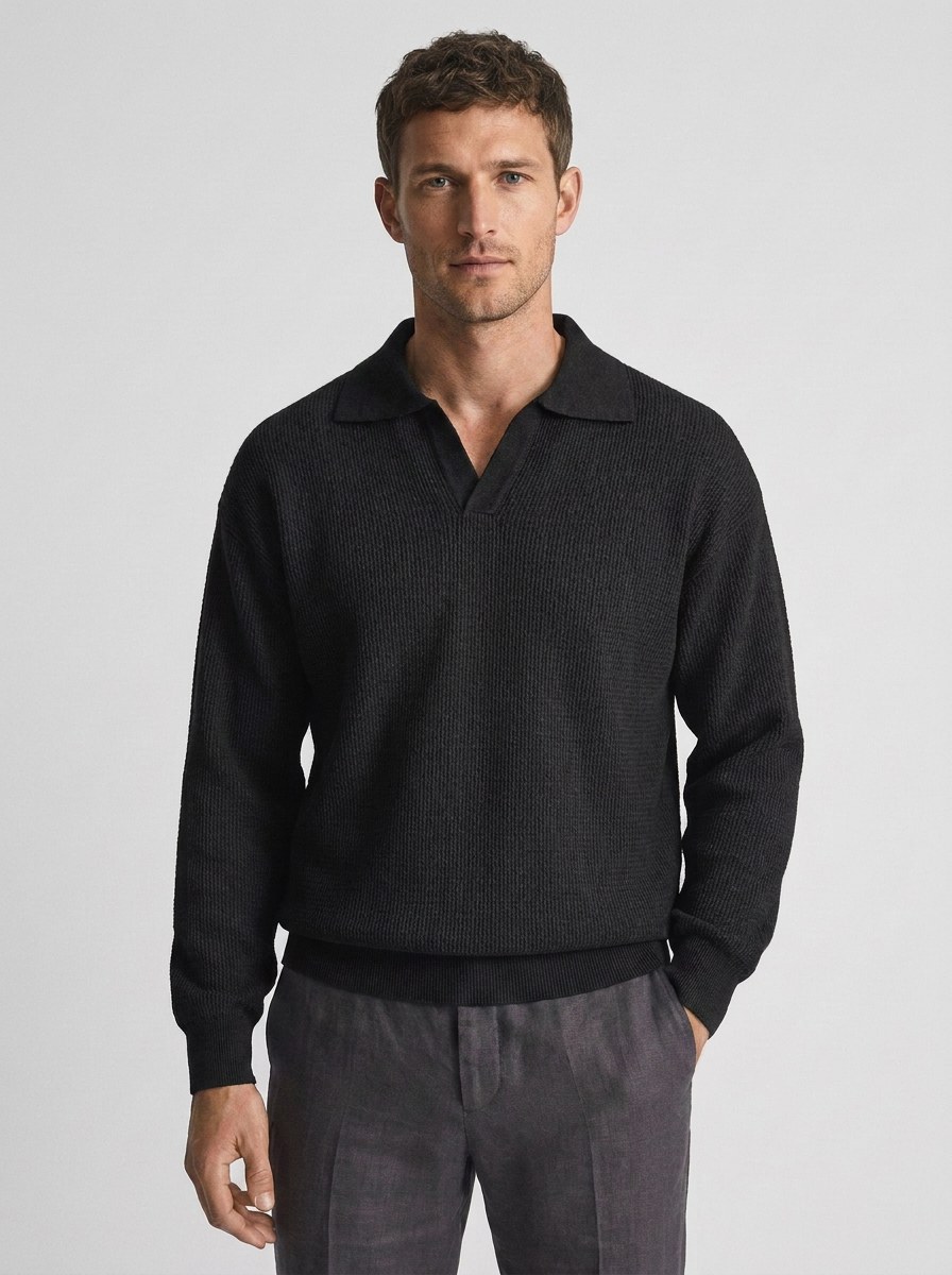 Men's Loose Long Sleeve Polo for Casual Style