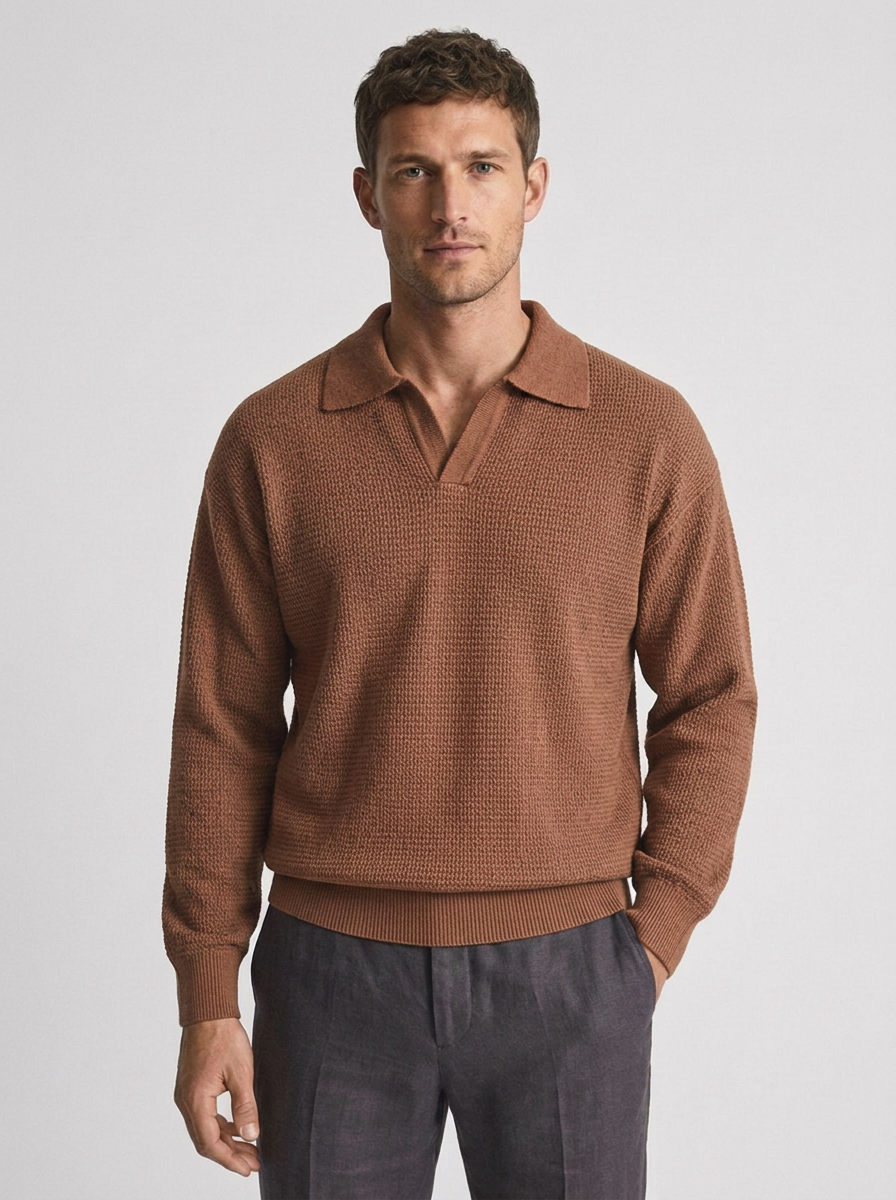 Men's Loose Long Sleeve Polo for Casual Style
