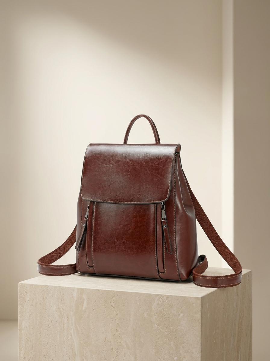 Women's Leather Backpack with Structured Flap