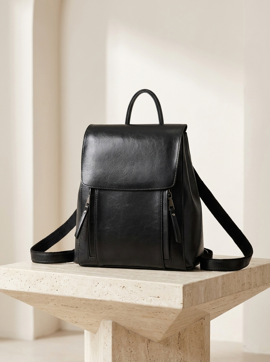 Women's Leather Backpack with Structured Flap