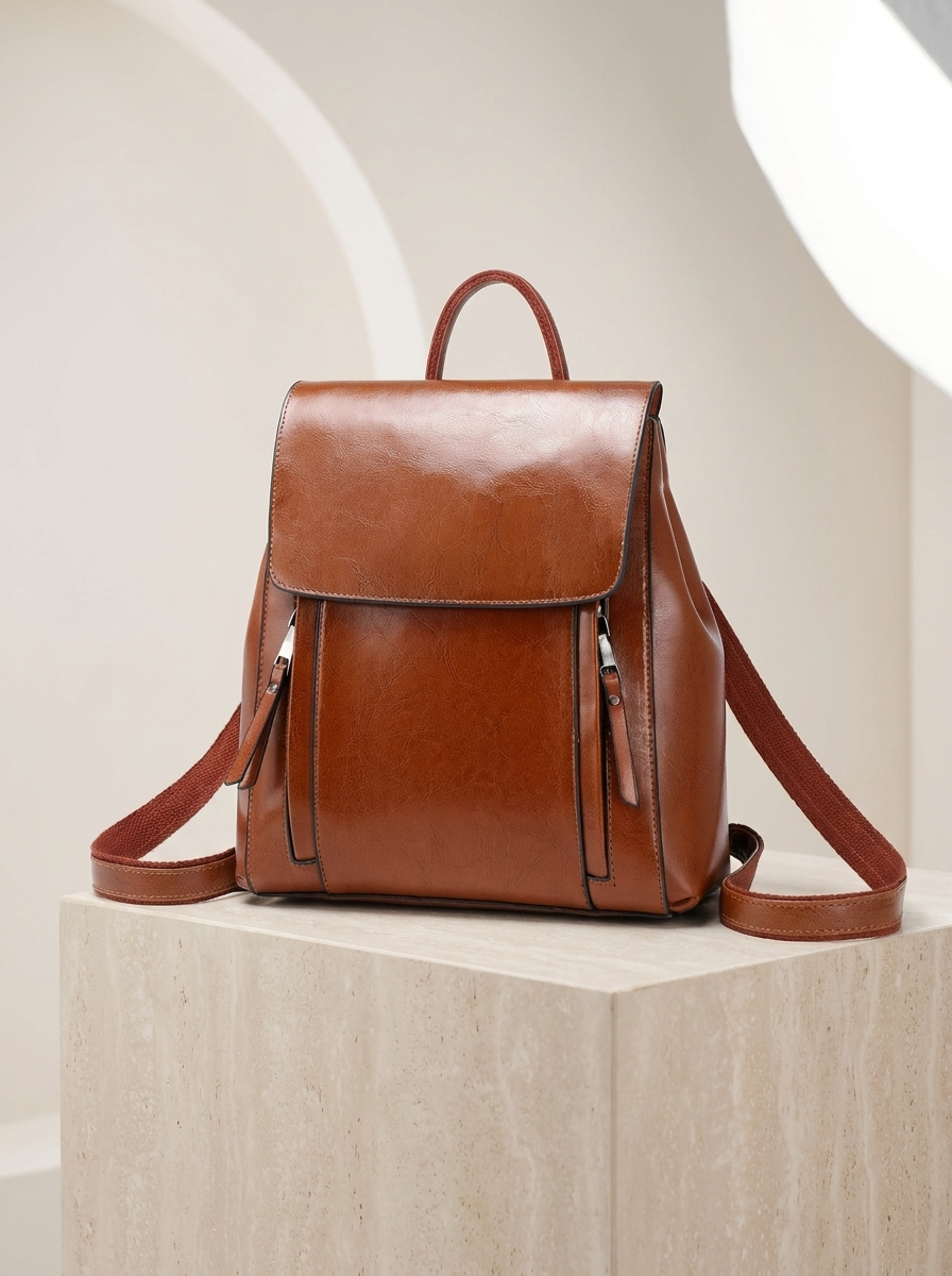 Women's Leather Backpack with Structured Flap