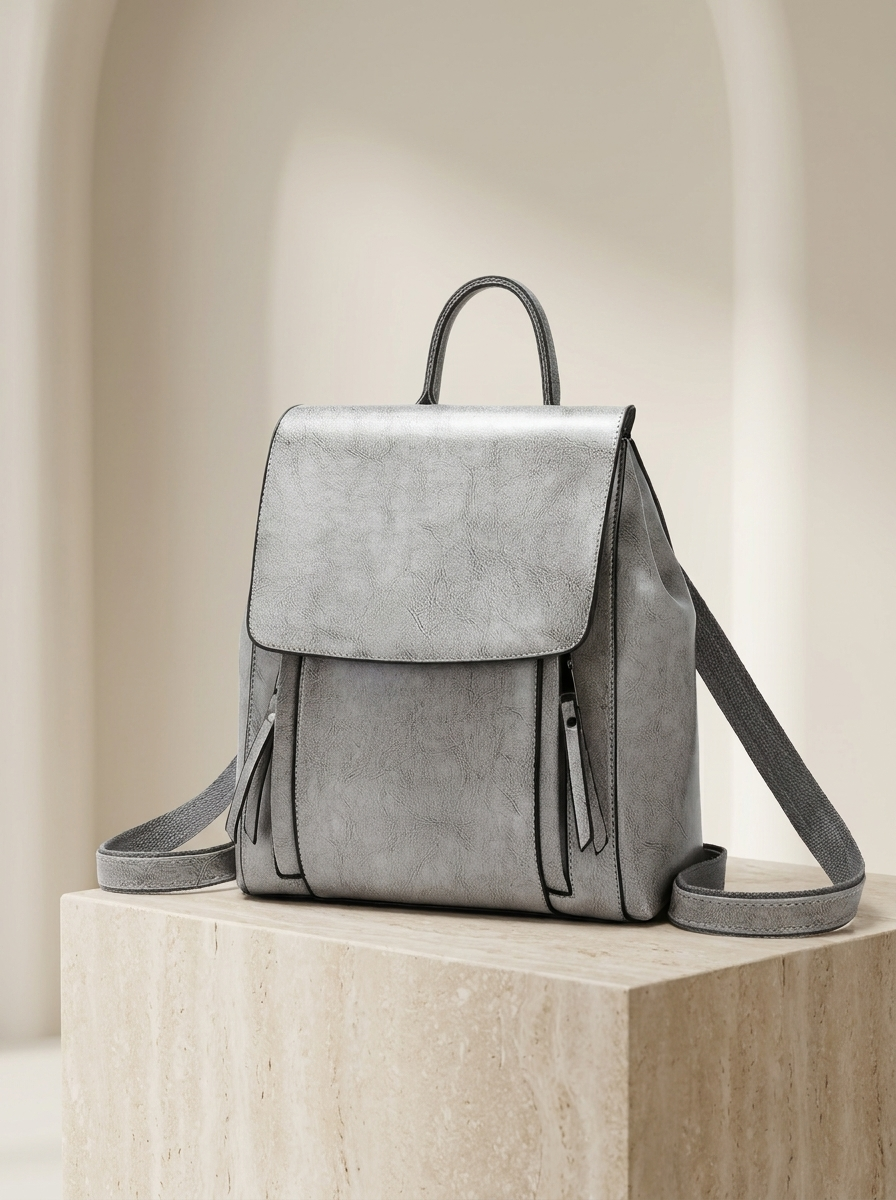 Women's Leather Backpack with Structured Flap