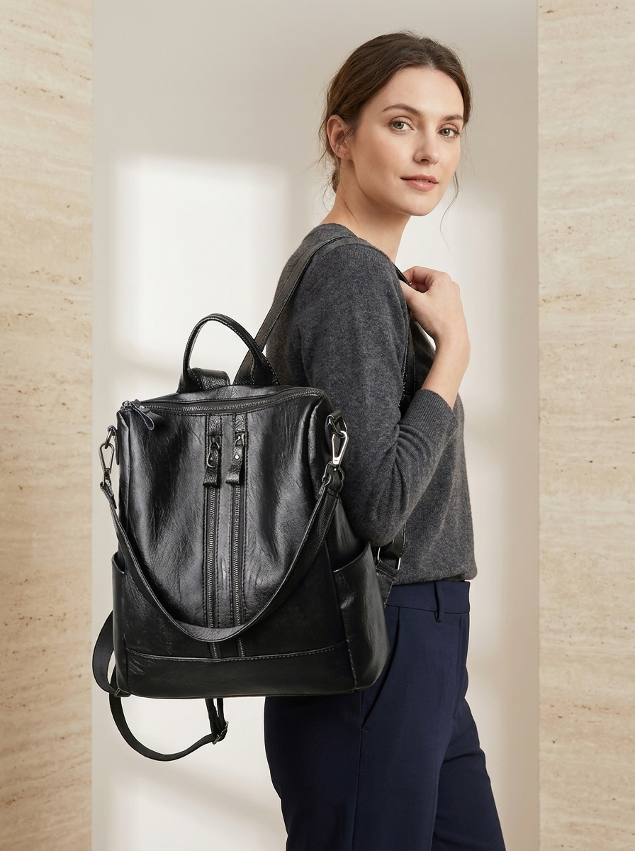 Women's Leather Backpack for Everyday Use with Multiple Carry Options