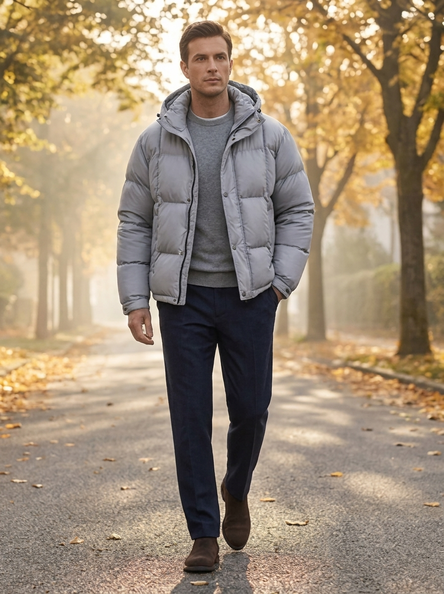 Men's Casual Loose-Fit Hooded Down Puffer Jacket