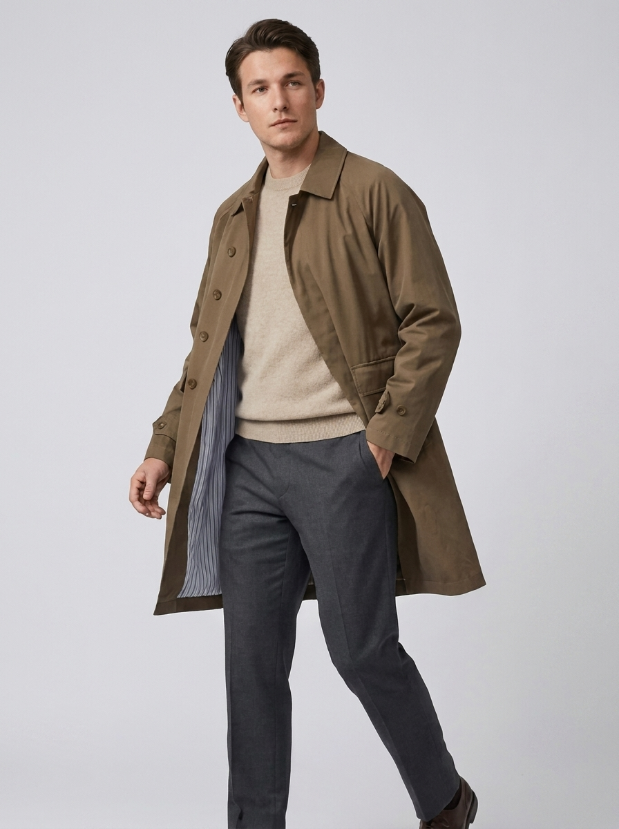 Men's Loose-Fit Casual Trench Coat