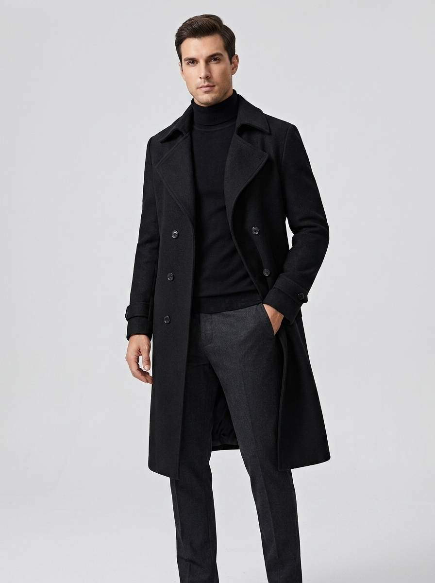 Men's Woolen Double Breasted Trench Coat