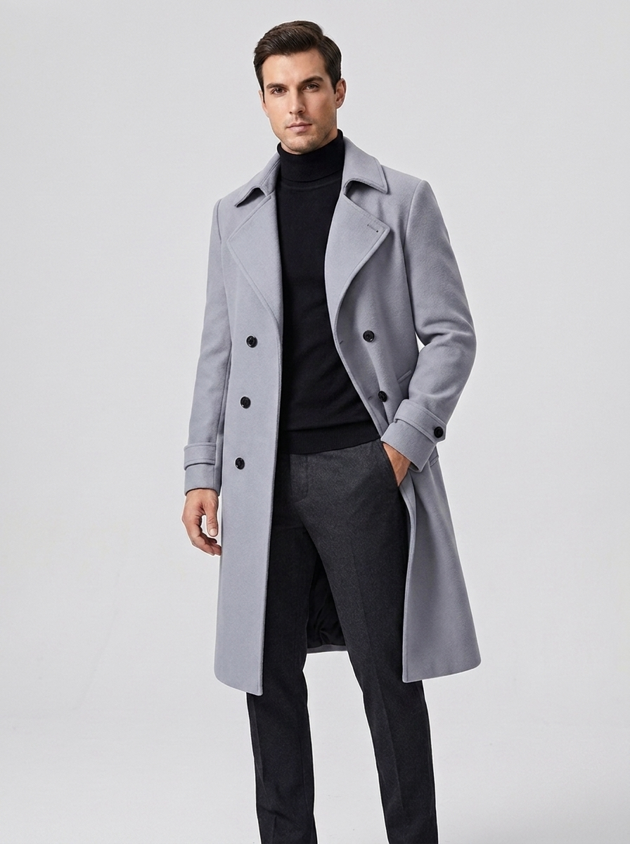 Men's Woolen Double Breasted Trench Coat